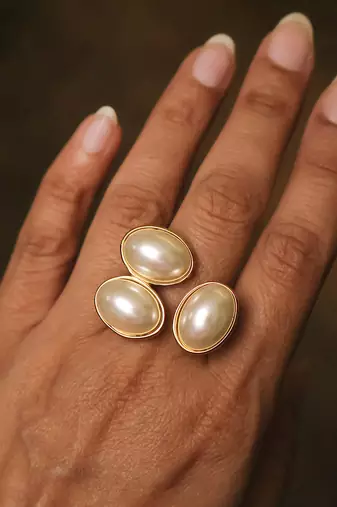 Gold tone pearl statement ring