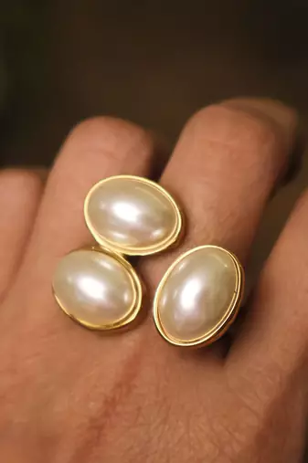 Gold tone pearl statement ring