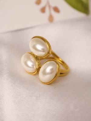 Gold tone pearl statement ring 5