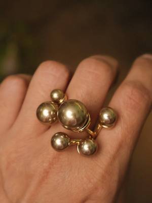 Multi pearl gold tone statement ring 2
