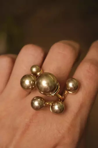 Multi pearl gold tone statement ring