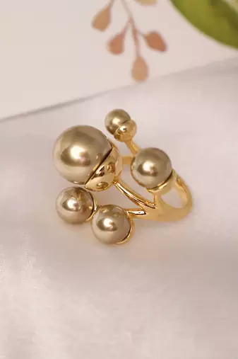 Multi pearl gold tone statement ring