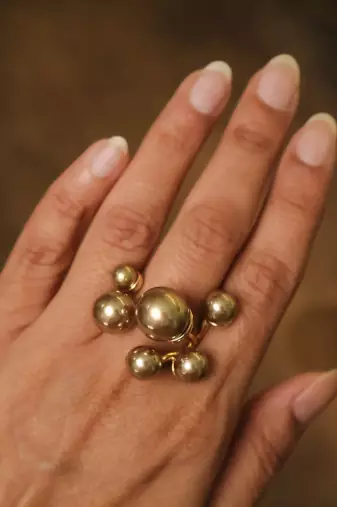 Multi pearl gold tone statement ring