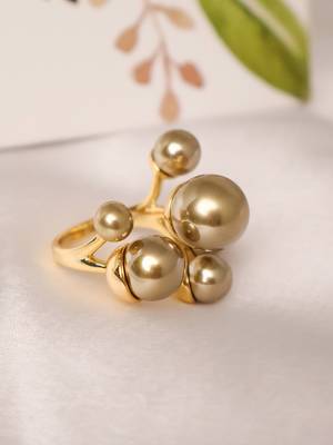 Multi pearl gold tone statement ring 5
