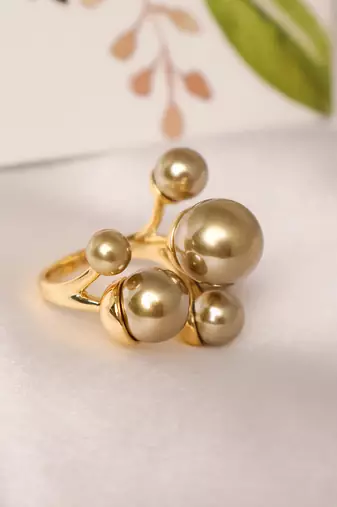 Multi pearl gold tone statement ring