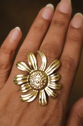 Floral gold tone statement ring