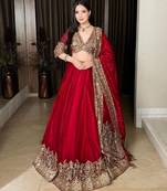 Red Coding with Sequnce work Chinon Lehanga Choli Set
