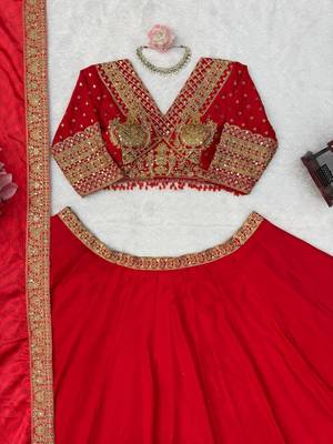 Red Coding with Sequnce work Chinon Lehanga Choli Set 4