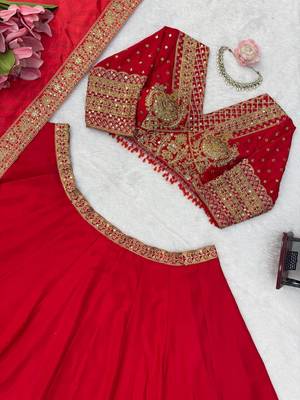 Red Coding with Sequnce work Chinon Lehanga Choli Set 5