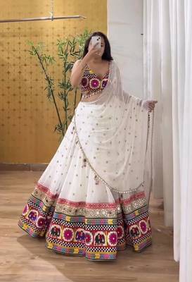 White Sequnce Real mirror and kodi lace broder Foux gorgette Lehenga Choli Set 1