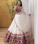 White Sequnce Real mirror and kodi lace broder Foux gorgette Lehenga Choli Set