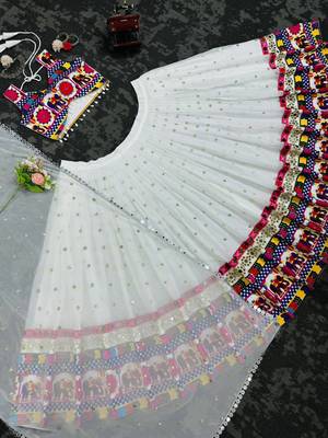 White Sequnce Real mirror and kodi lace broder Foux gorgette Lehenga Choli Set 4