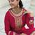 maroon embroidered chinnon semi stitched kurta set