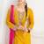 mustard embroidered chinnon free size stitched kurta set