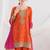 orange embroidered chinnon free size stitched kurta set