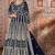blue embroidered butterfly net semi - stitched kurta set
