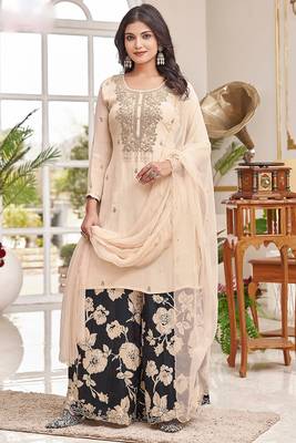 cream embroidered ho fabric free size stitched kurta set 1