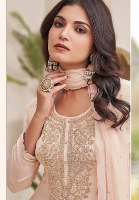 cream embroidered ho fabric free size stitched kurta set 2