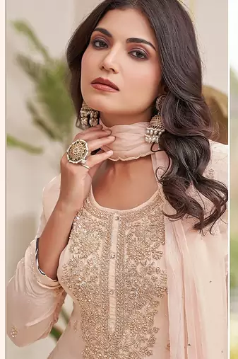 cream embroidered ho fabric free size stitched kurta set