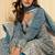 blue embroidered geogette free size stitched kurta set