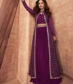 wine embroidered chinon stitched crop top jacket with skirt