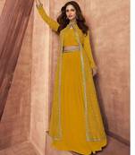 yellow embroidered chinon stitched crop top jacket with skirt