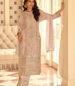 dusty rose embroidered georgette free size stitched kurta set