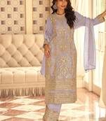 lavender embroidered georgette free size stitched kurta set
