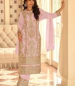 lilac embroidered georgette free size stitched kurta set