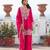 rani pink embroidered chinnon free size stitched kurta set