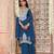 teal embroidered chinnon free size stitched kurta set