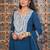teal embroidered chinnon free size stitched kurta set