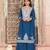teal embroidered chinnon free size stitched kurta set