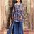 blue embroidered chinnon free size stitched kurta set