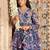 blue embroidered chinnon free size stitched kurta set