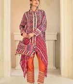 multi printed crep silk free size stitched high low kurta suit