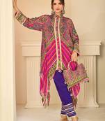 multi printed crep silk free size stitched high low kurta suit