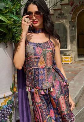 multi printed viscos position jacquard silk free size stitched strapless tube bodice suit 2