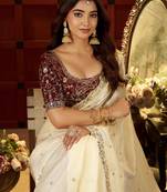 Beige Colour Satin Silk Saree with Heavy Embroidery Work