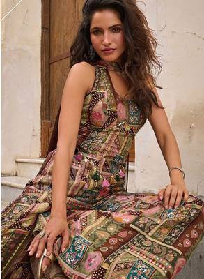 multi printed viscos position jacquard silk free size stitched strapless tube bodice suit 2