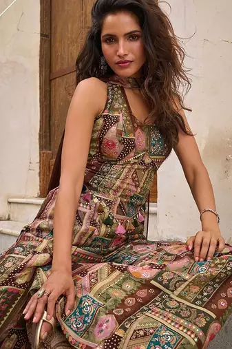 multi printed viscos position jacquard silk free size stitched strapless tube bodice suit