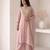 soft rose pink embroidered roman silk free size stitched a-line kurta set