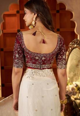 Beige Colour Satin Silk Saree with Heavy Embroidery Work 5
