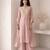 soft rose pink embroidered roman silk free size stitched a-line kurta set