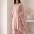 soft rose pink embroidered roman silk free size stitched a-line kurta set