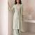 sage green embroidered roman silk free size stitched a-line kurta set