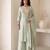 sage green embroidered roman silk free size stitched a-line kurta set