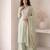 sage green embroidered roman silk free size stitched a-line kurta set