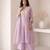 lavender embroidered roman silk free size stitched a-line kurta set