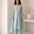 dusty ice blue embroidered roman silk free size stitched a-line kurta set